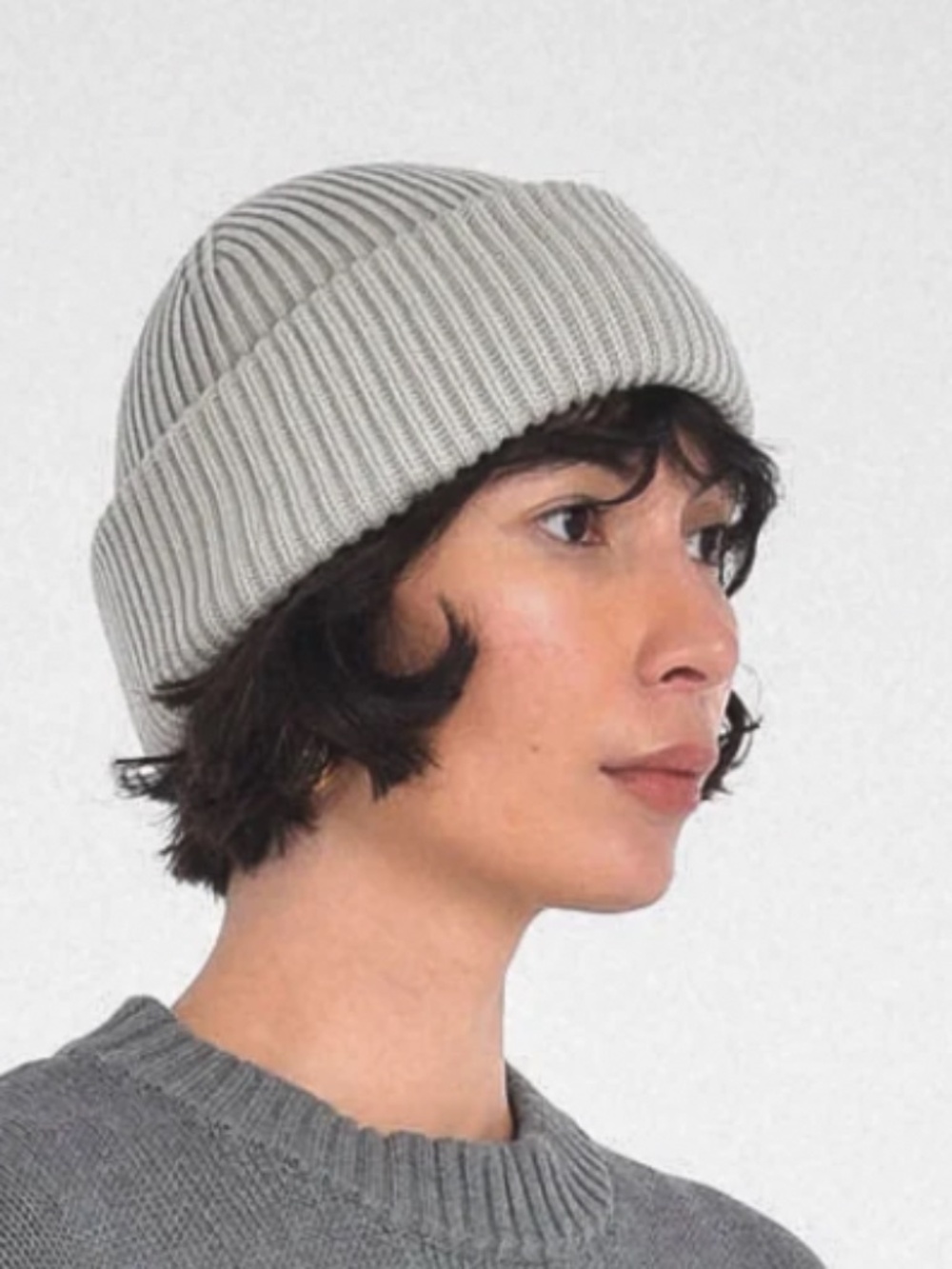 Paper Label Minna Ribbed Cotton Beanie Hat Grey 100% Cotton